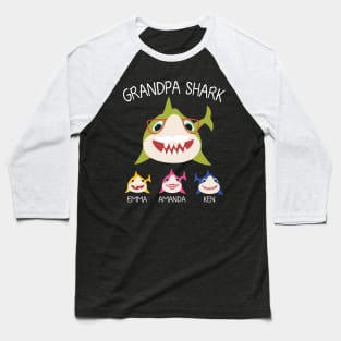 Sharks Swimming Together Happy Father Day Grandpa Grandson Grandddaughter Emma Amanda Ken Sharks Baseball T-Shirt